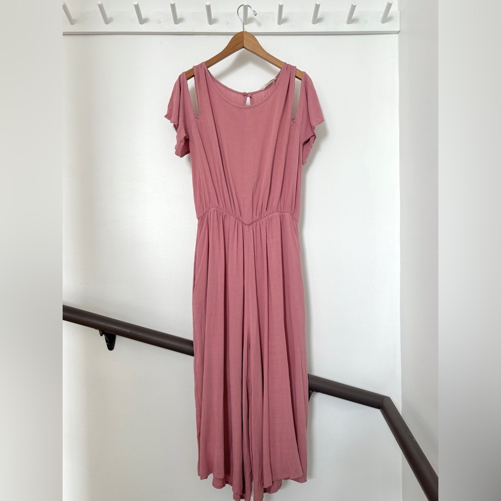 Pink cold-shoulder jumpsuit